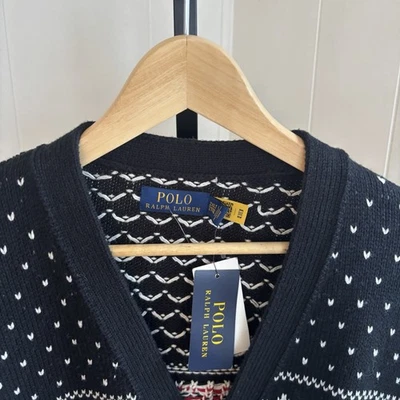 Cárdigan Polo Ralph Lauren Nuevo con Etiquetas Copo de Nieve Negro Algodón Cachemira Isla Justa 2XLT Foto 1 de 4