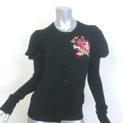 Кардиган Dolce & Gabbana с цветочной вышивкой рукавами-затяжками черный шерстяной размер 40 - Изображение 1 из 4