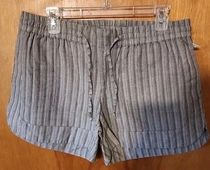 Aventura Organic Cotton Women's Pull-On Short Gray Striped Medium NWT Tie Waist - Picture 1 of 13
