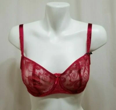 SUJETADOR FANTASÍA ALLEGRA COSTURA VERTICAL ENCAJE TRANSPARENTE UW FL9091 ROJO ROJO ROJO 34 I ¡NUEVO! $76 Foto 1 de 3