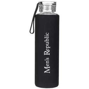 Men's Republic Glass Water Drinking Bottle w/ Silicone Sleeve 550ml - Black - Picture 1 of 4