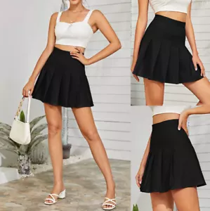 Women High Waist Skater Mini Flared Pleated Skirt Short Tennis Pencil Skirt Cute - Picture 1 of 26