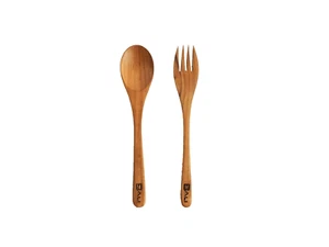 2 Sets Teak Wood Spoon Fork 18cm 4 pcs Handcrafted Indonesian Wooden Cutlery AU - Picture 1 of 16