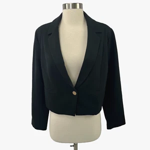 SPANX NWT Black Ponte Crop Blazer One Button Front Stretch Womens Large - Picture 1 of 14