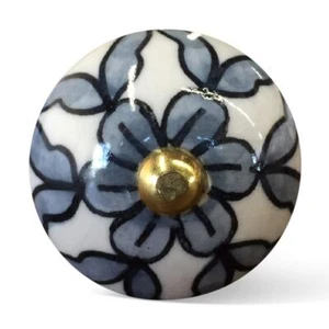 1.5 X 1.5 X 1.5 White Blue Black Handpainted Ceramic  Knobs 8 Pack - Picture 1 of 3