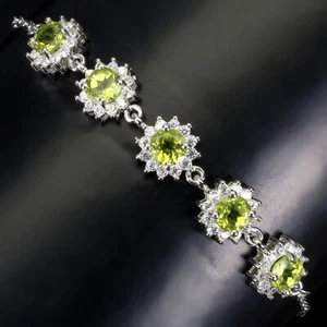 925 Sterling Silver Bracelet Round Peridot 5mm Gemstone Jewelry 7 Inches - Picture 1 of 9