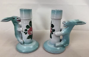 Vintage Paar Italien handbemalte Keramik Esel Burro Kerzenständer Kerzenständer - Bild 1 von 5