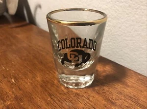 Vintage 1970's University of Colorado Buffaloes CU clear Shot glass RARE Gold - Picture 1 of 8
