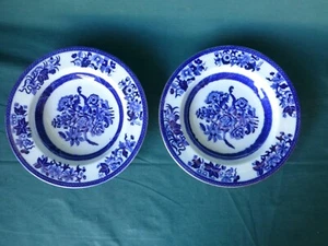 Two Copeland Flow Blue Shallow Bowls - Picture 1 of 6