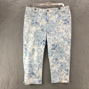 Diane Gilman Capri Pants Womens 18 Blue White Floral Print High Rise Button Zip