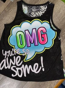 Justice Sz 16 Black Neon Omg Tank Top Guc Glitter  - Picture 1 of 5