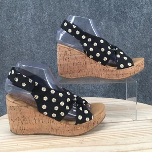 Blowfish Malibu Sandals Womens 8 Floral Casual Cork Wedge Slingback Black Fabric - Picture 1 of 17
