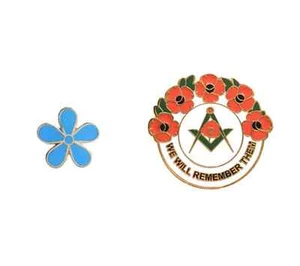 Masonic Forget Me Not Flower 11m Badge And Masonic We Will Remember Enamel Badge - Picture 1 of 5