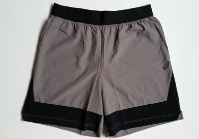 Pantalones Cortos de Entrenamiento ASICS Tejidos para Hombres Medianos Arena Beige Negro 7” Entrepierna Sin Forro Nuevos Foto 1 de 2
