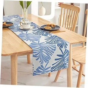 Cotton Linen Table Runner Spring/Summer Navy Blue Palm Leaf 12×72 Inch Modern - Picture 1 of 6