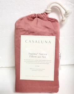 King Size 500 TC Washed Supima Sateen Solid Pillowcase Set - Rose - Casaluna New - Picture 1 of 3