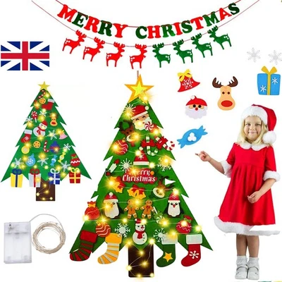 COLORLIFE-UK DIY Felt Christmas Tree Set with Lights Wall Hanging Xmas Decor Kids Gifts Home