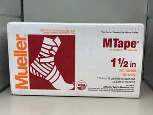 Athletic Tape 1.5 Inches x 15 Yards. 32 Rolls White Full Sealed Case (Mueller) - Picture 1 of 5