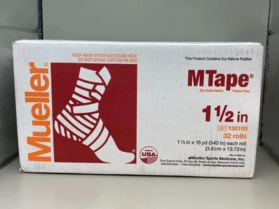 Athletic Tape 1.5 Inches x 15 Yards. 32 Rolls White Full Sealed Case (Mueller) - Image 1 of 4