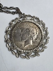Dólar de plata de la paz de 1923 90 % moneda de plata en collar con marco colgante - Imagen 1 de 23