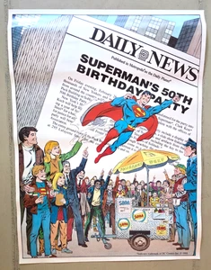 Póster promocional fiesta cumpleaños 50 de Superman/Daily Planet/1988/23 x 17 pulgadas - Imagen 1 de 4