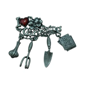 Vintage Danecraft I Love Gardening Garden Charms Brooch Pewter Color - Picture 1 of 2