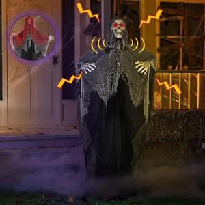 71'' Life Size Halloween Skeleton Light up Eyes Sound Adjustable Arms Animatroni - Picture 1 of 12