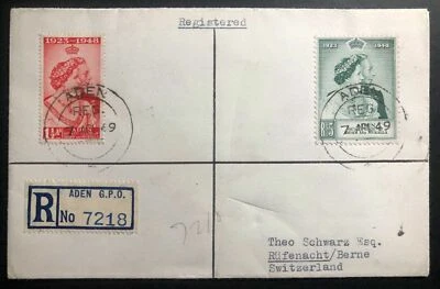 1949 Aden First Day Cover FDC Sc# 30 & B15 George VI Royal Silver Wedding To Swi - Image 1 of 2