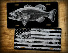 Bass Fishing License Plate/ Largemouth Bass Silhouette American Flag Silver Tag 