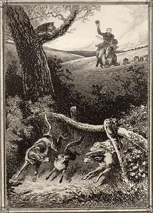 EAU FORTE / Fables de la Fontaine 1883 / LE CHAT ET LE RENARD - Imagen 1 de 1