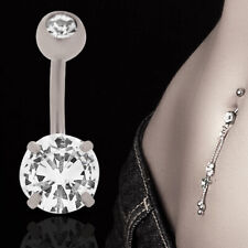 316L Stainless Steel Zircon Prong Setting Design Banana Navel Belly Ring Jewelry