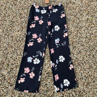 Pantalones florales Ann Taylor LOFT para mujer talla 6 grises con flores rosas blancas carrera Foto 1 de 4