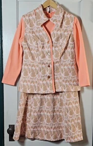 Vtg 70's Hayes Dress 2-pc Vest Size 39" Peach Tan Polyester Mod Go-Go 1/2-Size - Picture 1 of 23