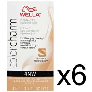 SALON WELLA COLOR CHARM PERMANENT DYE LIQUID 4NW MEDIUM NAT WARM BROWN PACK OF 6 - Picture 1 of 2