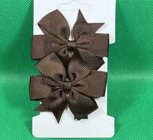 Brown Hair Bow Clips Grosgrain Ribbon Baby Toddler Girl Hair Barrette Set - Picture 1 of 6