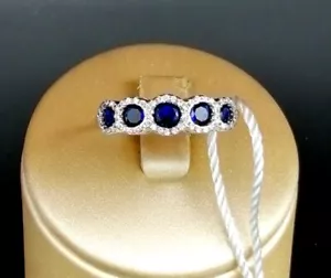 ANELLO VERETTA IN ORO BIANCO 18 KT. TIT. 750 CON ZAFFIRI E BRILLANTI. - Foto 1 di 6