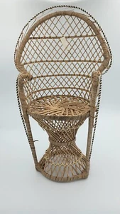Vintage Wicker Peacock Fan Back Rattan Chair 16” tall Doll chair or Plant Stand - Picture 1 of 3