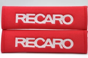 2 pcs (1 PAIR) Recaro Embroidery Seat Belt Cover Shoulder Pads (White on Red) - Picture 1 of 1