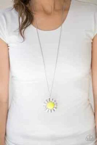 Paparazzi Necklace- My Primary Color- Yellow Bead- Scalloped Silver Frame - Picture 1 of 2