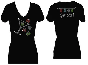 CAMISETA DE MANGA CORTA TODOS LOS REGALOS DE COPA DE VINO DE RHINESTONE CUELLO DE VNECK - Imagen 1 de 3