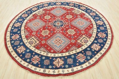 Kazak Rug 8' x 7'11'' Red Wool Tribal Geometric Hand-Knotted Oriental Carpet - Image 1 of 4