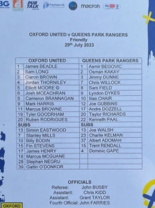 Oxford United v Q.P.R. - Official A5 TS Friendly -Played 29/07/2023 -For Charity - Picture 1 of 1
