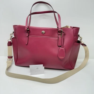 Coach Peyton Berry Leather Multifunction Baby Diaper Bag Pink Magenta F32461 - Image 1 of 4