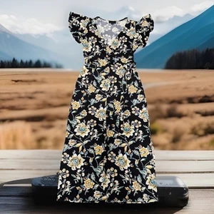 Fortune&Ivy Damen Gr. PL Blumen Faux Wickel Midi Kleid Seitenschlitz Sexy Fairycore - Bild 1 von 9