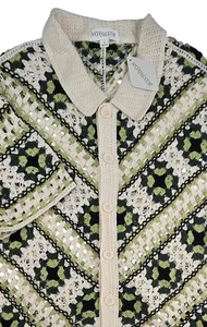 Morsecode Men's Crochet Button Down Short Sleeve See Through Sweater Shirt M - Picture 1 of 6