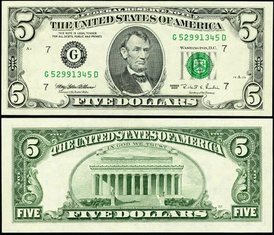 FR. 1985 G $5 1995 Federal Reserve Note Chicago G-D Block Superb CU - Image 1 of 3