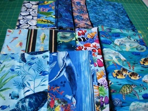 11.4 Yards Cotton Fabric- HQ End of Bolt Lot Ocean, Seaside Fish - Picture 1 of 1