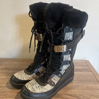 Y2K RARO DC Patinador Chalet Botas de Nieve Piel Negro METAL CEBRA Hebilla Talla 11 Foto 1 de 4