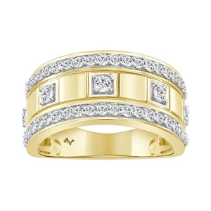 Men Band Ring 1.00ct Round Natural Mined Diamond 10k Yellow Gold Pave Cluster - Picture 1 of 1