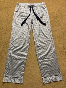 Vintage Y2K Victorias Secret Drawstring Printed Blue Silver Satin Pajama Pants S - Picture 1 of 6
